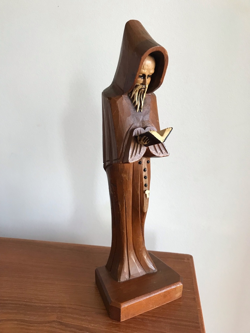 Vintage Hand Carved Mexican Wooden Monk Friar Reading Bible Statue 12” Folk Art
